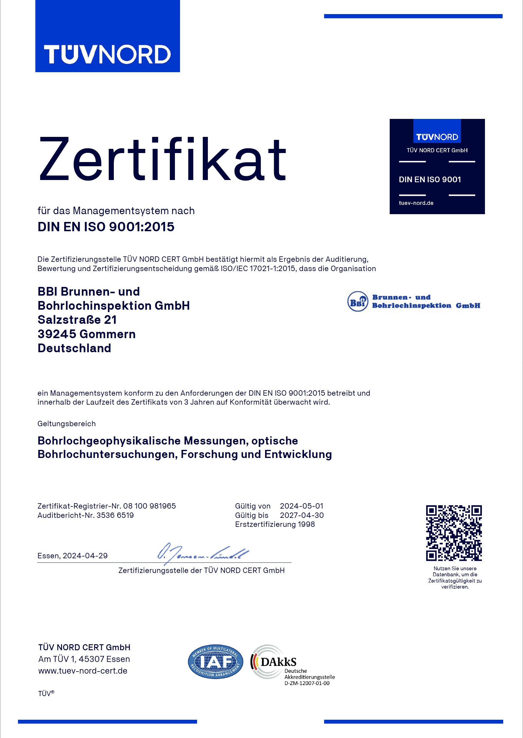 Zertifikat ISO 9001:2015